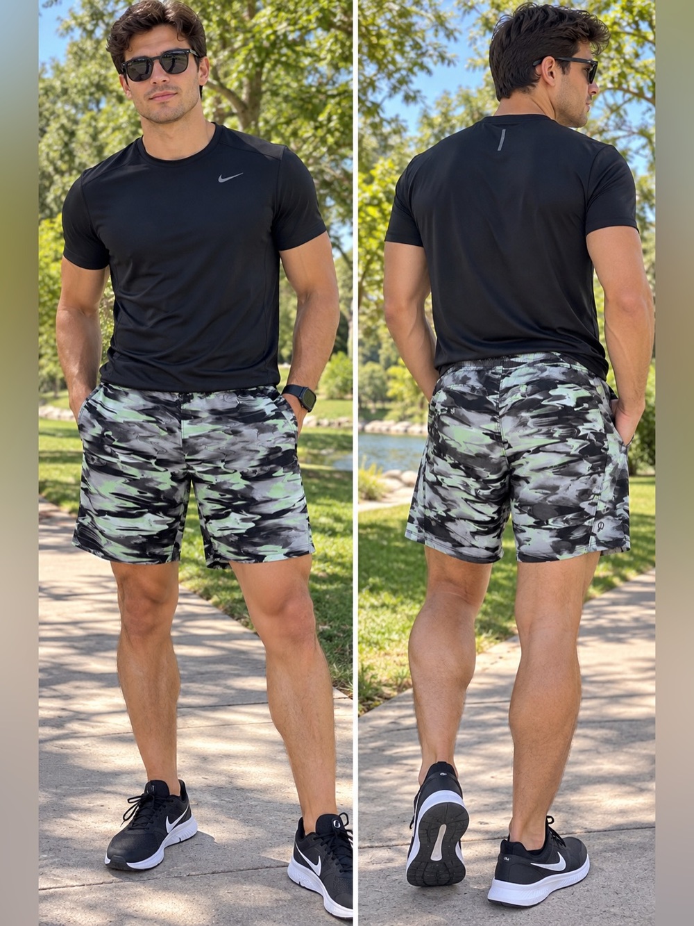 Lululemon Men’s Lined Abstract Print Shorts Black Green S